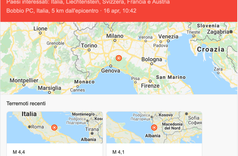 Terremoto a Pavia di 3.7 avvertito a Milano e Genova